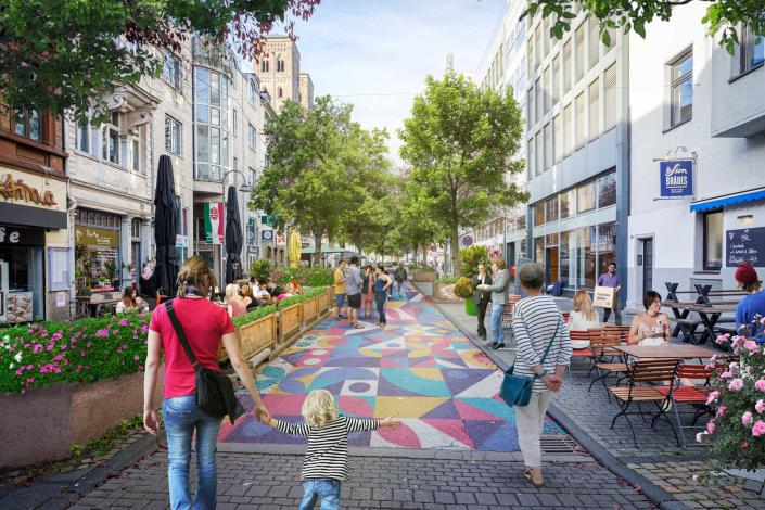 Visualisierung einer Bodenbemalung und Belebung der Fußgängerzone